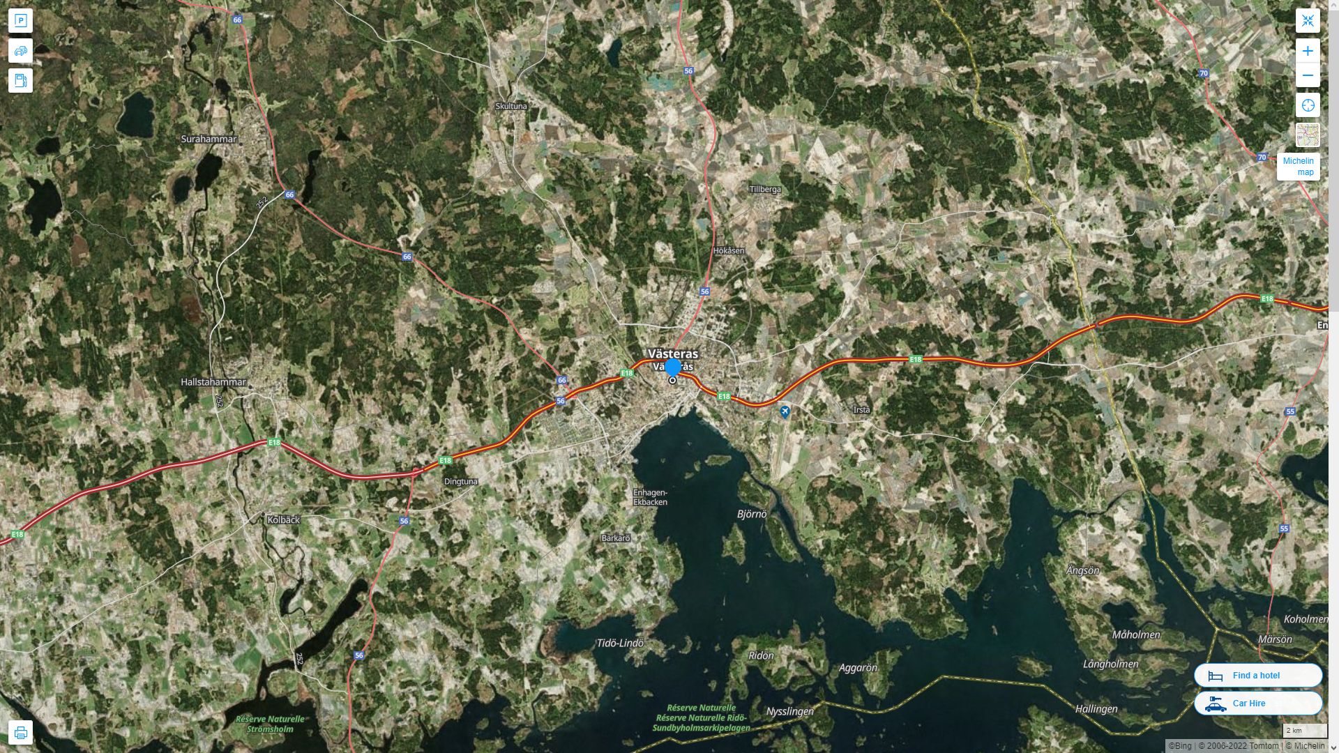 Vasteras Suede Autoroute et carte routiere avec vue satellite